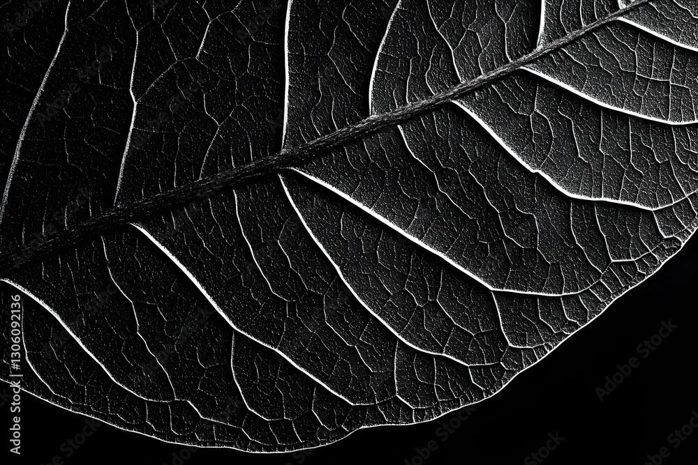 Abstract Black And White Realistic Illustration Of Leaf Vein Texture