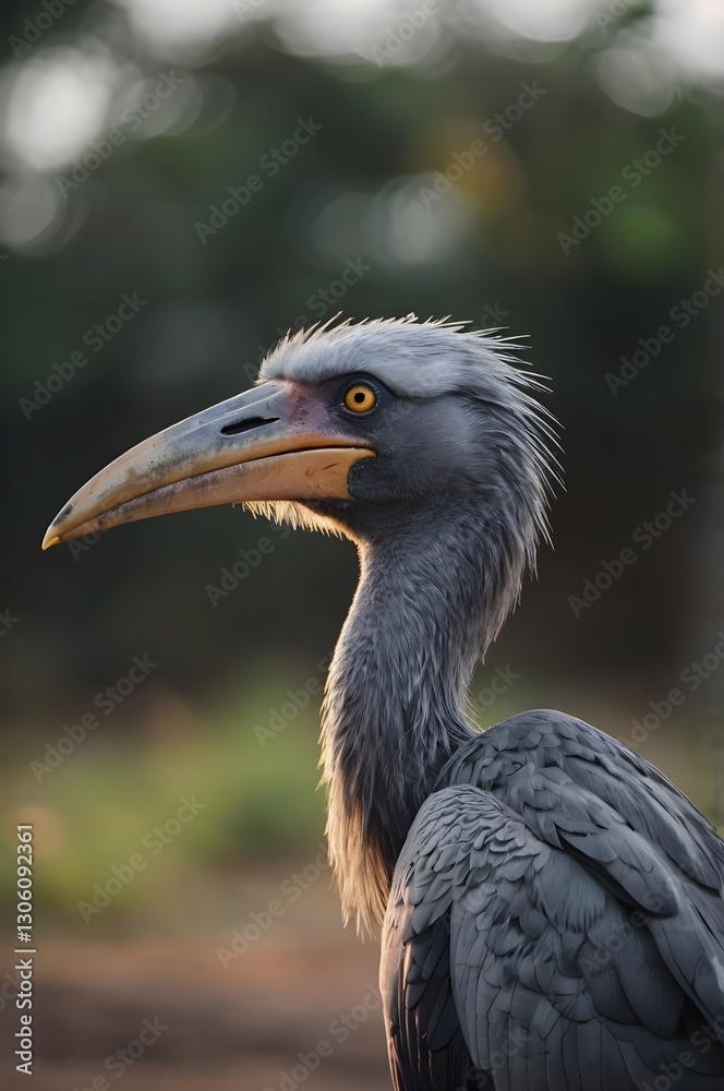 Obraz premium Close-up Portrait of a Grey Hornbill with a Striking Beak in Natural Habitat