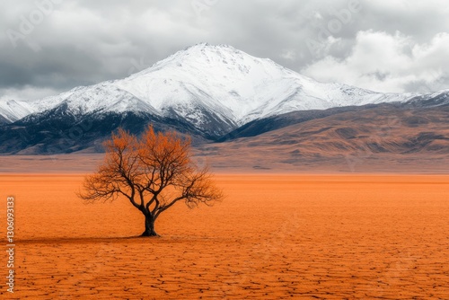 A desolate willow tree on a cracked and barren plain, its drooping branches the only sign of life in the lifeless expanse