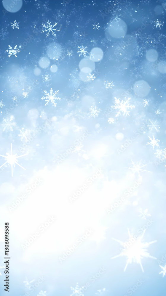 Abstract Blue Snowflake Background With Bokeh Sparkle Light and White Abstract Blue Snowflake Background With Bokeh Sparkle Light and White