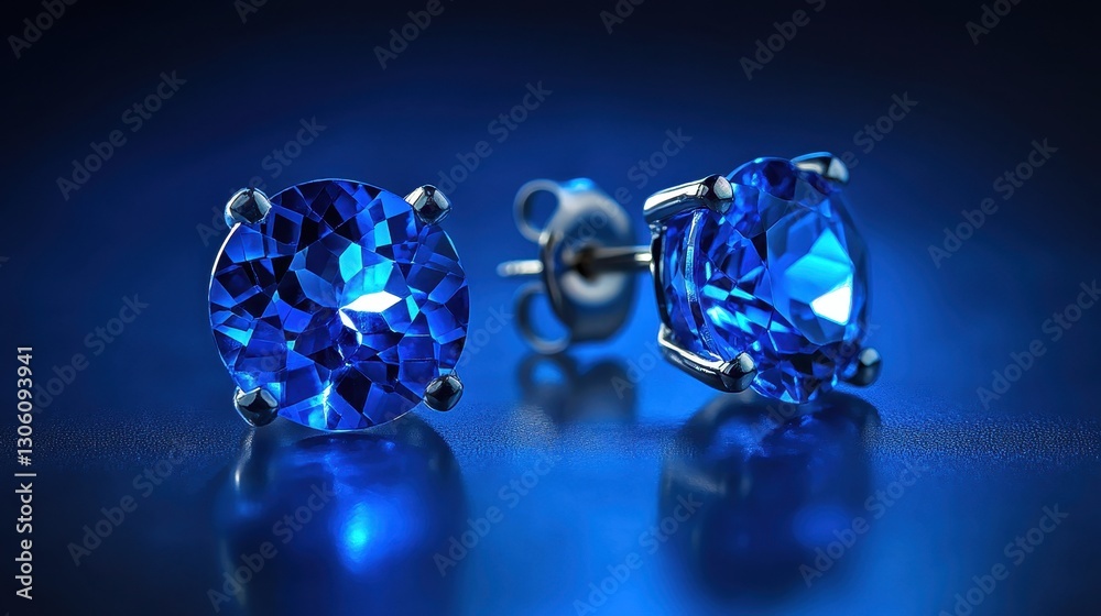 Sparkling Blue Gemstone Earrings on Dark Blue Background Sparkling Blue Gemstone Earrings on Dark Blue Background