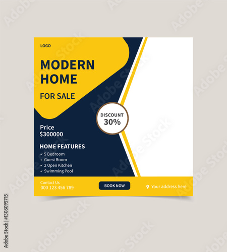  Modern Home for Sale Facebook and Instagram Post. Perfect Family Living with Spacious Interiors, Prime Location, and Stylish Design
