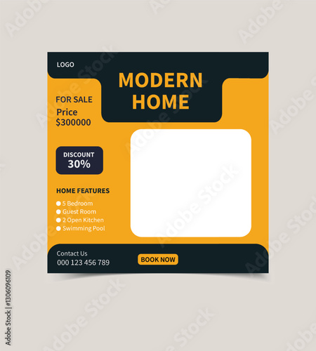  Modern Home for Sale Facebook and Instagram Post. Perfect Family Living with Spacious Interiors, Prime Location, and Stylish Design
