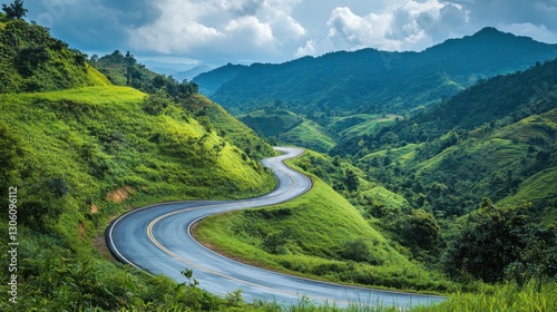 A scenic drive along a curvy mountain road, surrounded