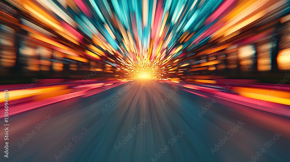 Dynamic motion blur of colorful lights on a road urban setting abstract photography vibrant environment perspective art Dynamic motion blur of colorful lights on a road urban setting abstract photography vibrant environment perspective art