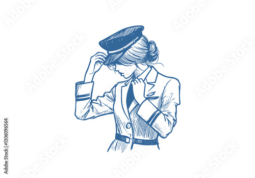 Flight Attendant hand drawn sketch illustration vector