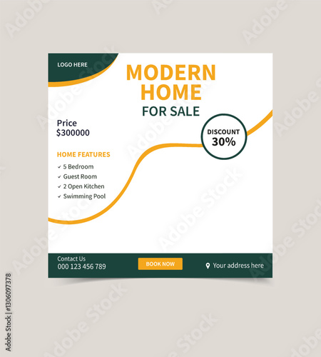  Modern Home for Sale Facebook and Instagram Post. Perfect Family Living with Spacious Interiors, Prime Location, and Stylish Design
