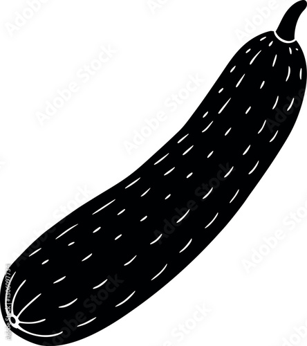 Cucumber Silhouette - Fresh Vegetable Icon in Black and White