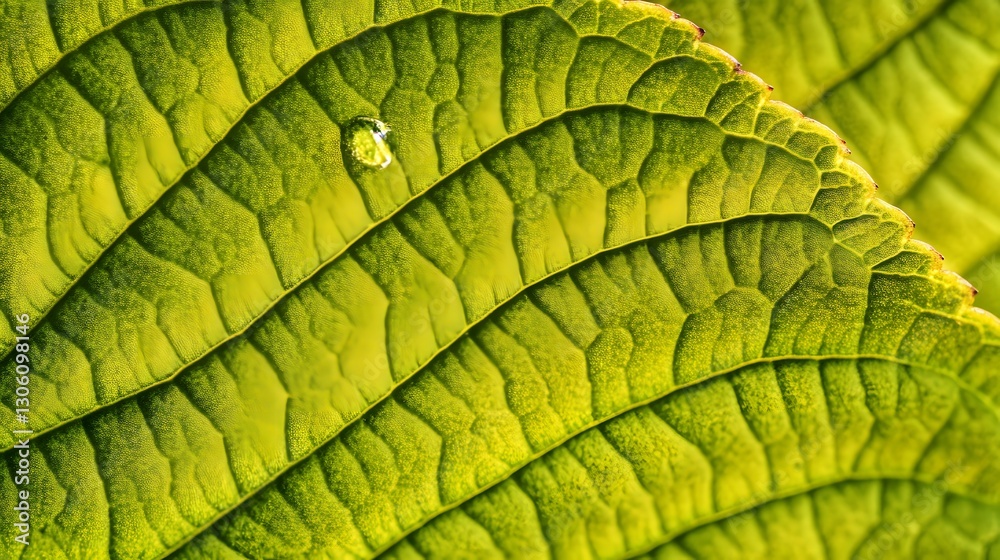 Closeup Detailed Green Leaf Texture with Water Droplet Closeup Detailed Green Leaf Texture with Water Droplet