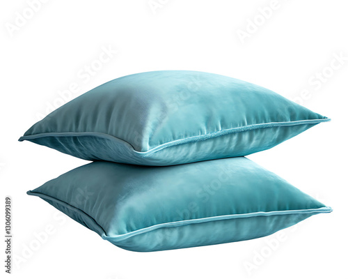 Stacked Soft Blue Velvet Pillows on transparent background Generative Ai