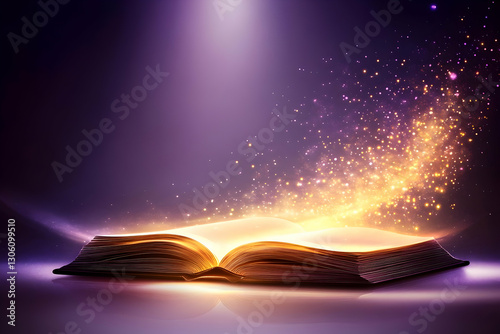 Abstract Illustration Of Open Magic Book With Sparkling Light And