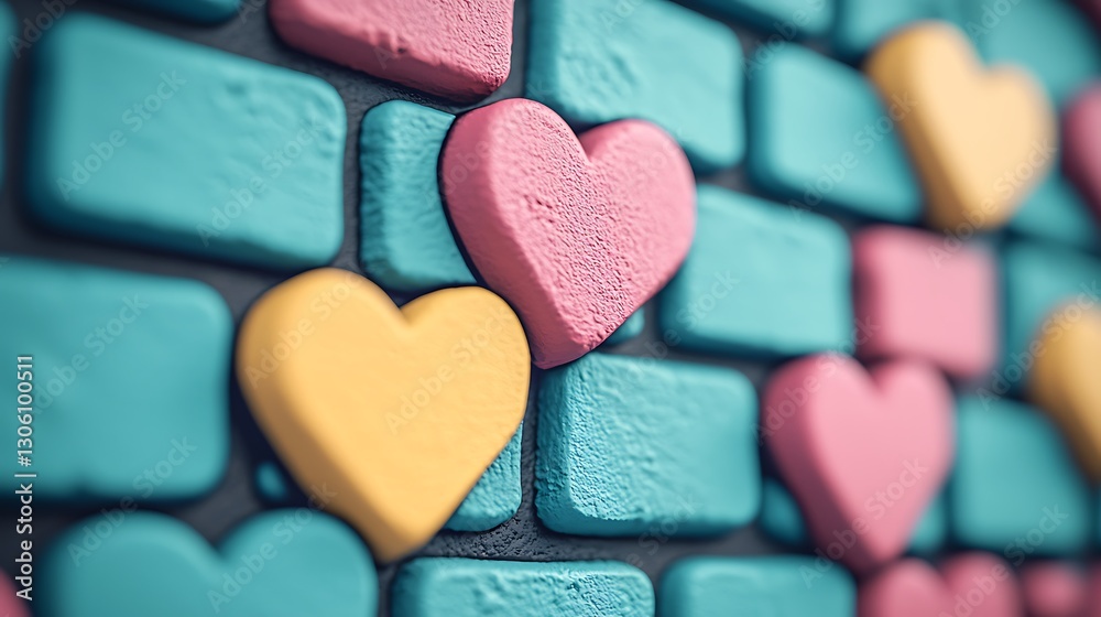 Obraz premium Colorful heart mural urban street wall art vibrant environment close-up view love concept