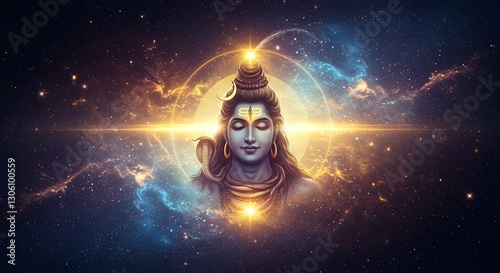 Mystical and Divine Illustration of Lord Shiv with Cosmic Energy