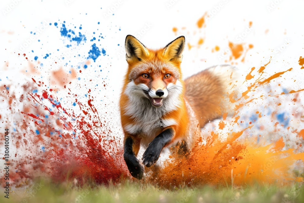Fototapeta premium Majestic red fox in motion enchanted forest wildlife photography colorful environment ground level midjourney concept