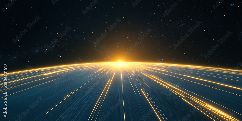 Obraz premium Universe starry sky horizon and glowing curve space theme technology background