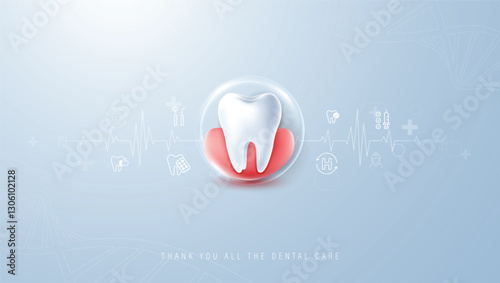 Health dental care concept. male doctor dentist holding dental tooth with icons. medical health and dentistry concept.  can be used in children dentist clinic or hospital.