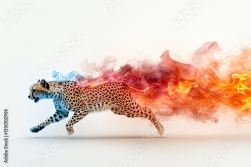 Sleek and confident cheetah in motion open plains digital art fiery background dynamic perspective midjourney concept photo