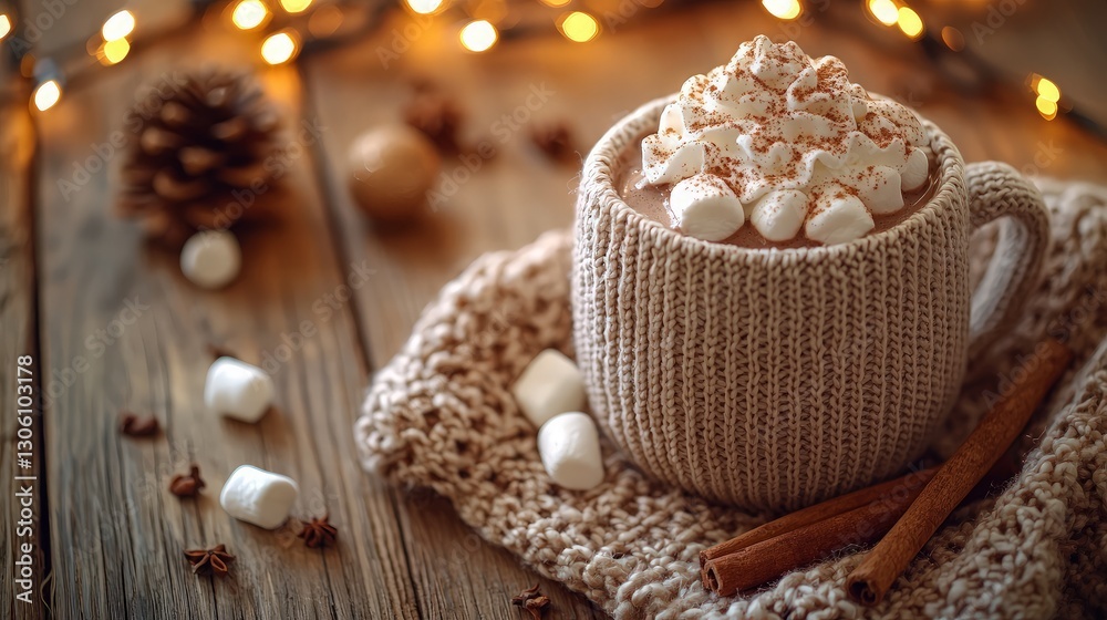 Cozy Hot Chocolate on Wooden Table Cozy Hot Chocolate on Wooden Table