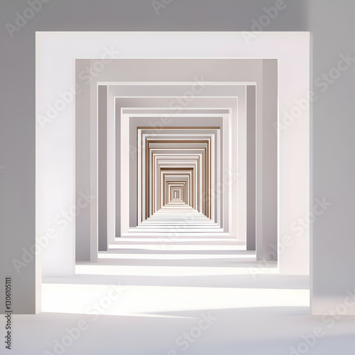 Architectural Perspective Of White Tunnel Illustration Geometric