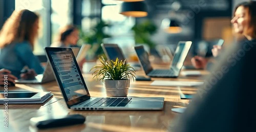 Modern Office Workspace with Laptops and Professional Focus