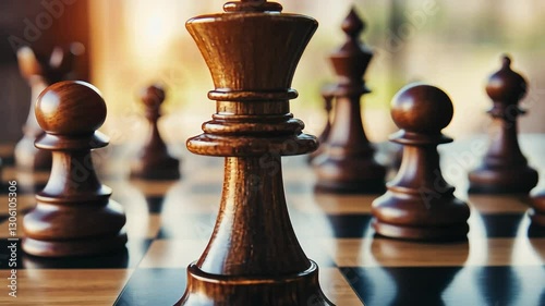 Strategic Chess Pieces on Board Capturing Competitive Essence