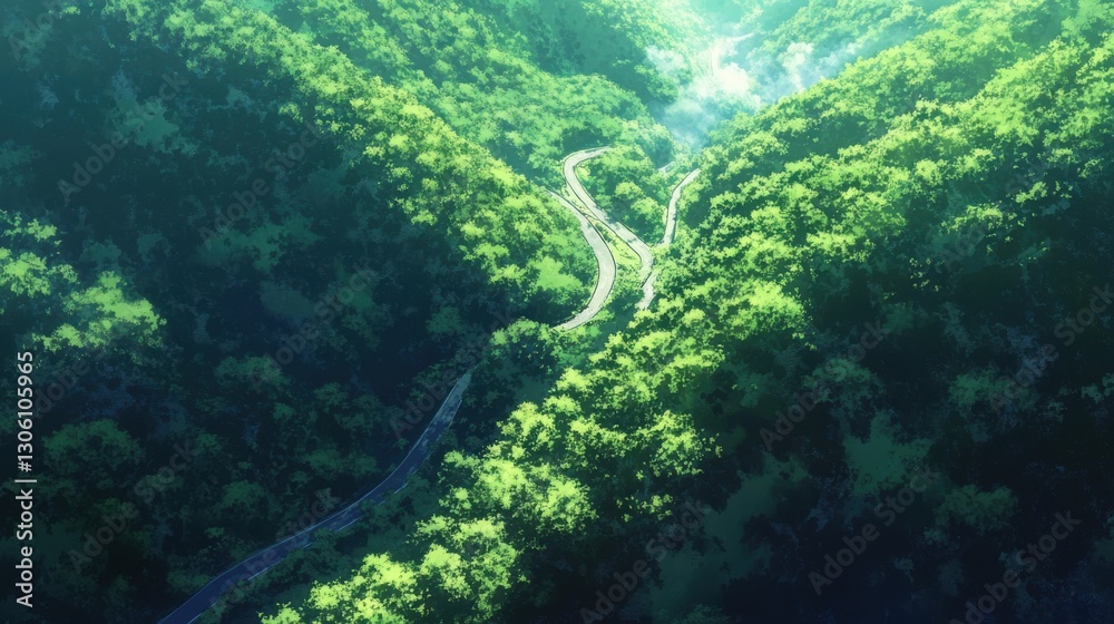 Fototapeta premium Aerial view of a winding mountain road cutting