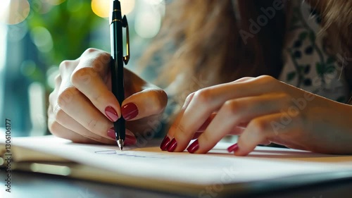 Focused Hands Writing on a Notepad with a Pen in Bright Environment