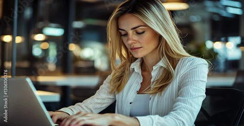 Young Businesswoman Working on Laptop in Modern Office Space