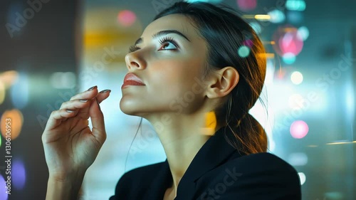 Captivating Portrait of a Thoughtful Woman in Modern Workspace