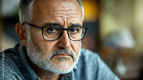 Thoughtful Elderly Man with Glasses in Intense Conversation