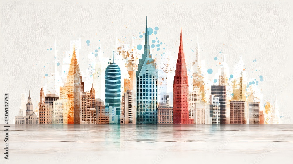 Fototapeta premium Urban skyline art new york city digital illustration modern environment aerial view artistic concept