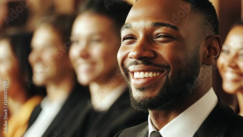 Engaging Smiles in a Corporate Event Filled with Enthusiastic Audience