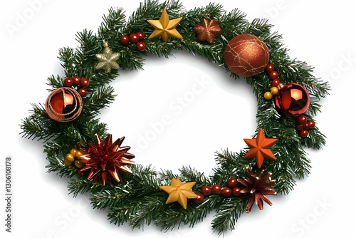Wallpaper Mural Christmas Wreath Illustration With Red And Gold Ornaments On White Torontodigital.ca