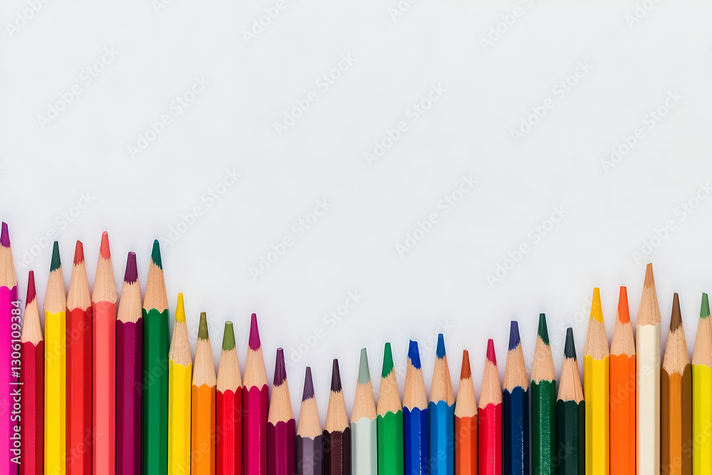 Colorful Pencils Arranged In A Row On White Background Illustration Colorful Pencils Arranged In A Row On White Background Illustration
