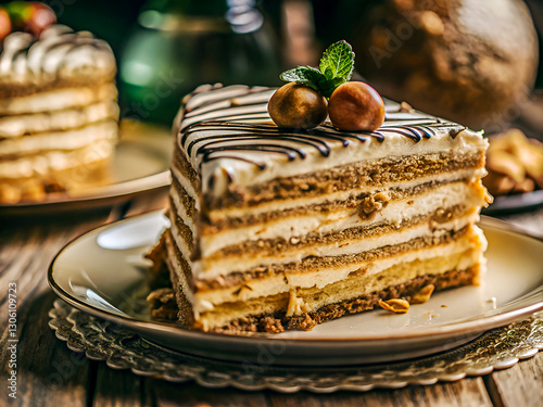 Tasty Traditional Esterhazy cake. Delicious food background