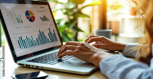 Analyzing Data Trends on Laptop with Colorful Graphs and Charts