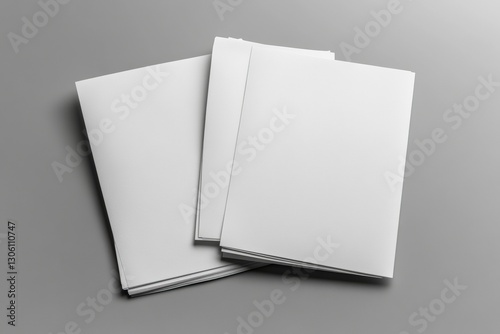 Blank paper sheets arrangement workspace image minimalist top view creativity