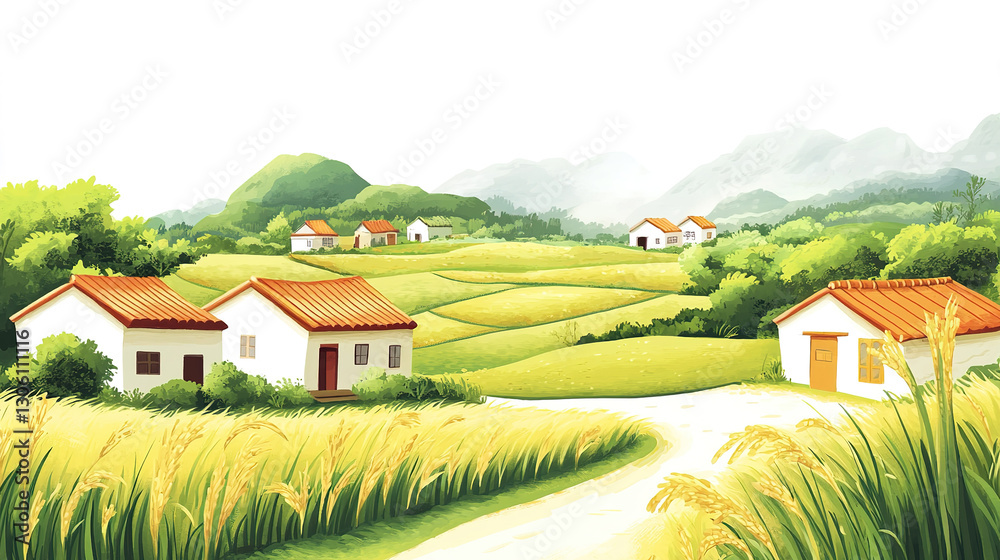 Φωτογραφία Watercolor painting of Qingming Festival in traditional Chinese ancient village