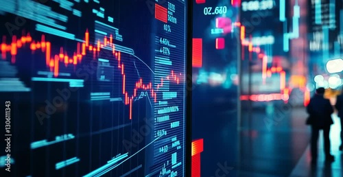 Vibrant Financial Data Visualization in Urban Night Scene