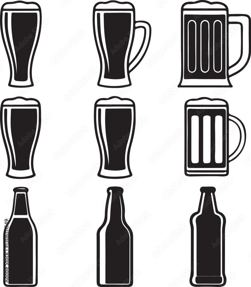 Fototapeta premium 12 Different Beer Style Set Silhouette Vector Vol - 3 ,plastic, silhouette, liquid, cocktail, alcohol, beer
