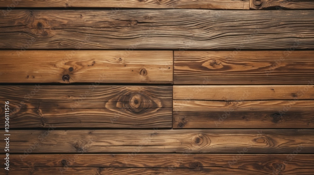 Naklejka premium Seamless rustic wood wall texture for background design and interior decor applications. Natural wooden planks with varied grain patterns.