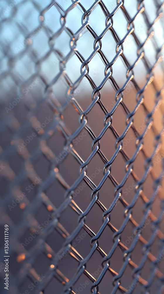 Fototapeta premium Detailed Metal Chain Fence Photo Showing Grid Texture and Silver