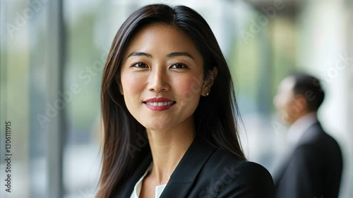 Confident Businesswoman in Professional Attire in Modern Office Setting