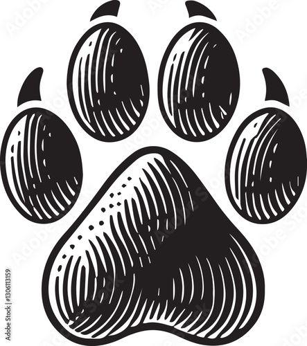black and white dog, dog paw silhouette vector icon black and white