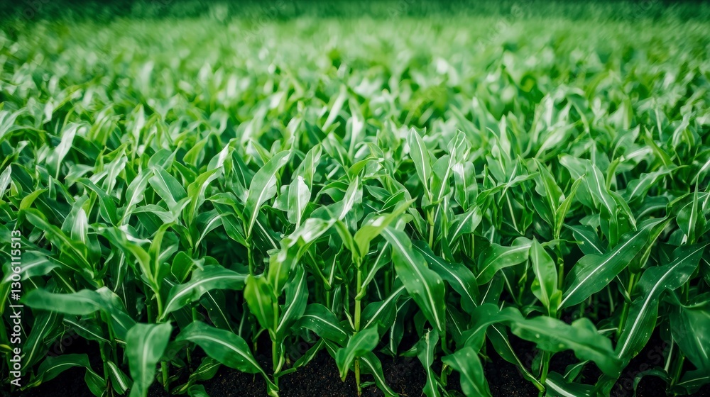 Lush Green Corn Sprouts Young Corn Plants Spring Agriculture Lush Green Corn Sprouts Young Corn Plants Spring Agriculture