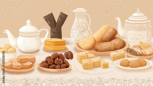 Traditional Middle Eastern Sweets and Desserts on Elegant Table