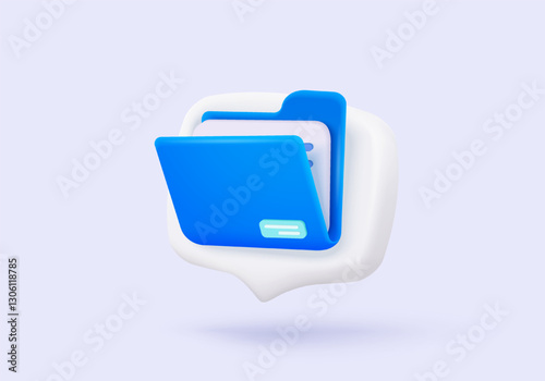 3d folder paper and management file for accounting, document efficient work on project plan concept. Document minimal folder with parchment. 3d paperwork icon signs vector render illustration