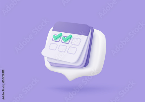 3d calendar date and time for reminder day with notice alert. Calendar clock for schedule appointment and marked notifications alert concept. 3d date reminder icon vector render illustration