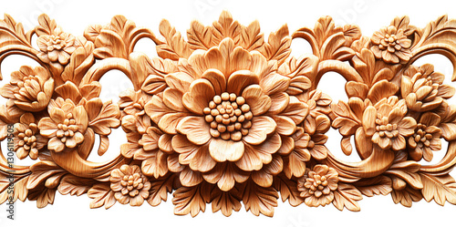 Wallpaper Mural Ornate floral wood carving with intricate handmade details, showcasing antique craftsmanship and natural beauty. design features layered flowers and leaves, highlighting traditional artistry Torontodigital.ca
