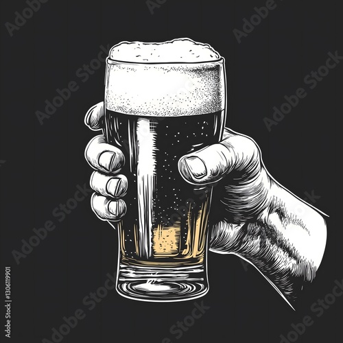 Hand holding a glass of beer illustration